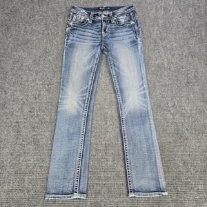Miss Me Jeans Womens 25x31 Mid Rise Straight Blue Aztec Sequin Rhinestone Y2K